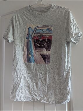 Banana Republic Light Heather Gray Tee with Vintage Car Interior Graphic